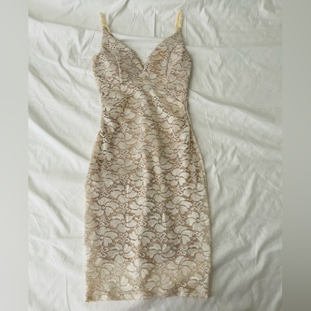 Windsor Beige Lace Bodycon Slip Dress size small